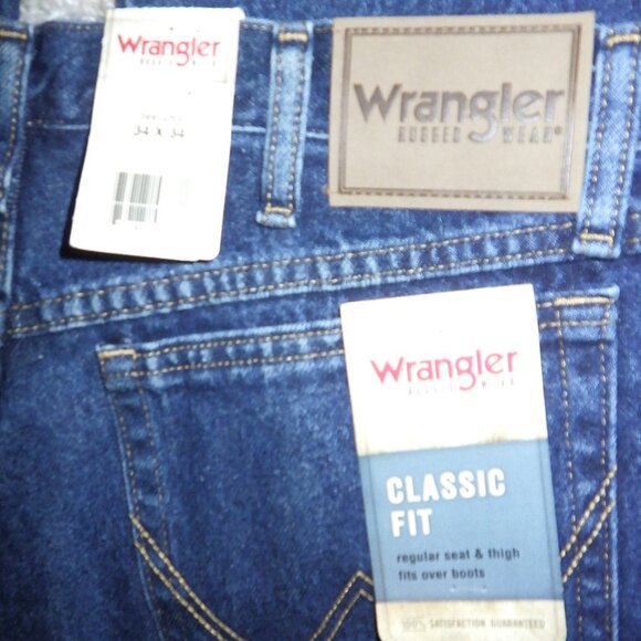 Wrangler Jeans Men's 34x34 Blue Classic Fit Cowboy Cut Dark Wash Rugged Wear NWT - Picture 5 of 5